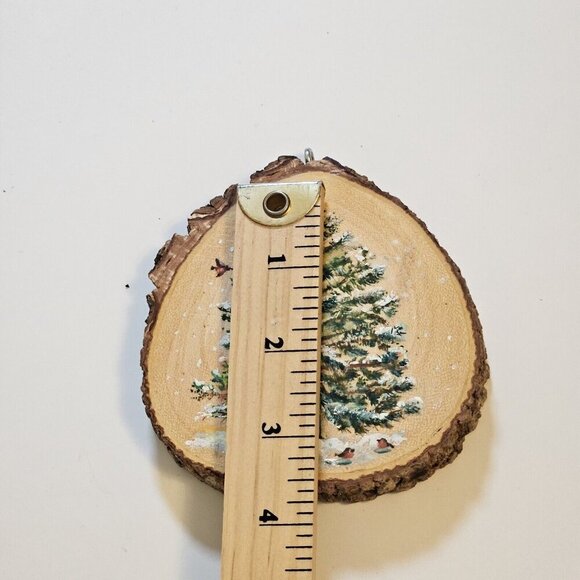 Handmade Round Wood Ornaments Lot of 2 Christmas Winter Hanging Loop Unique Art - Picture 10 of 12